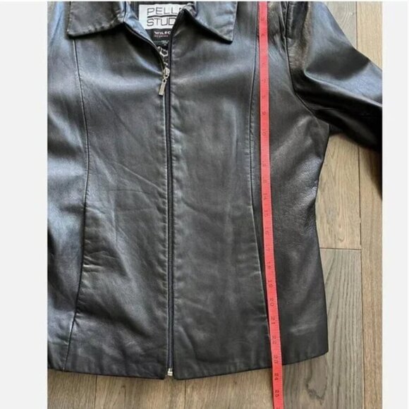 Wilsons Pelle Studio Leather Jacket Size M Vintage Black Leopard Lined Moto VTG - Picture 6 of 8